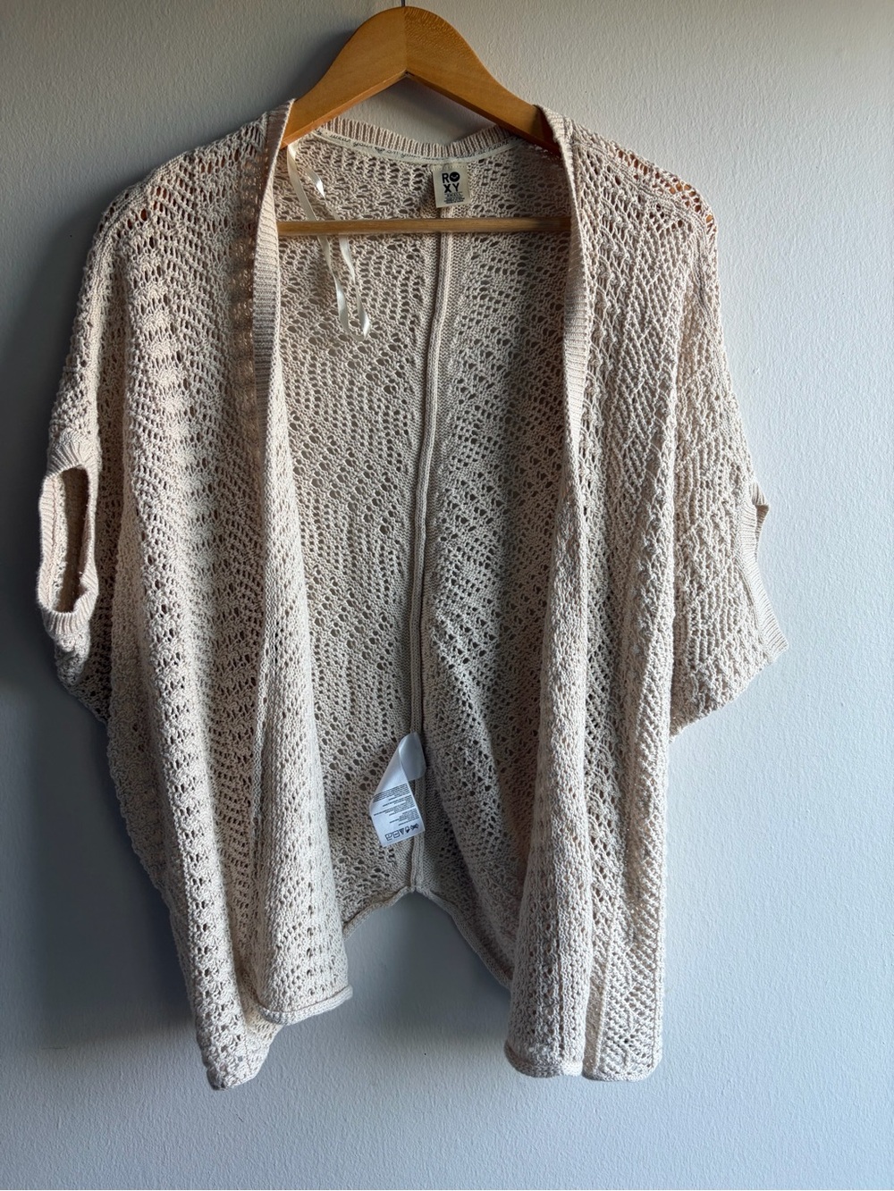 Roxy Cream Open-Weave Knit Poncho Cardigan